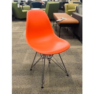 Herman Miller Eames Molded Plastic Side Chair (Red Orange/Chrome)