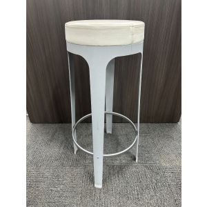 Bar height White Leather Stools (White/Silver)